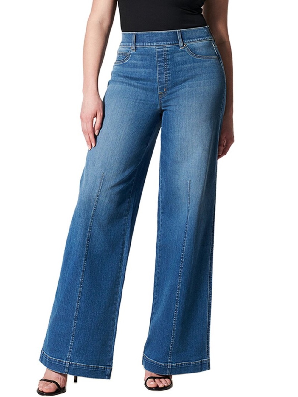 NWT SPANX Wide Leg Pull Up High-Rise Jeans in Blue Denim